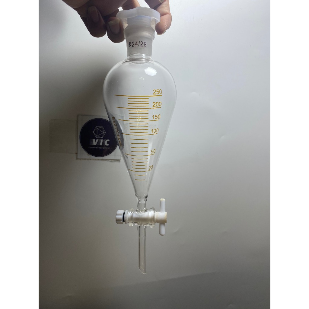 PHỄU CHIẾT QUẢ LÊ, KHÓA THỦY TINH nhiều kích thước