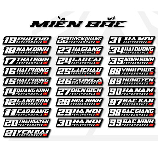 Tem dán xe 63 tỉnh thành miền bắc | team decal hình dán sticker biển số xe máy ô tô xe điện chống nước
