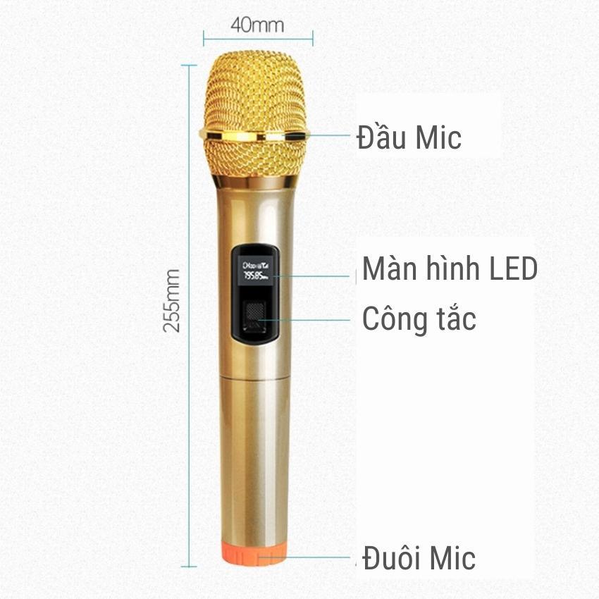 Bộ micro không dây phòng thu VHF - Mic không dây cầm tay, mic tầm xa âm thanh chuyên nghiệp, micro đơn hướng