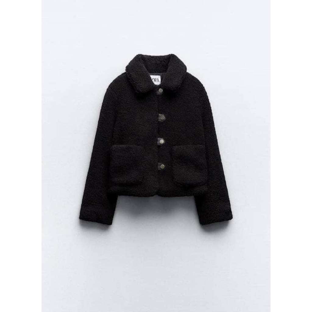Áo khoác lông cừu Za.ra xuât xịn dáng ngắn cổ bẻ sang chảnh