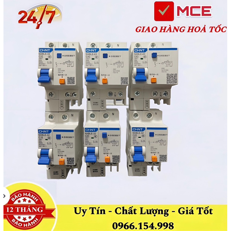 Aptomat Chống Dò Chống Giật CHINT 1P+N 16A --&gt;63A  Át Chống Giật 1 Pha