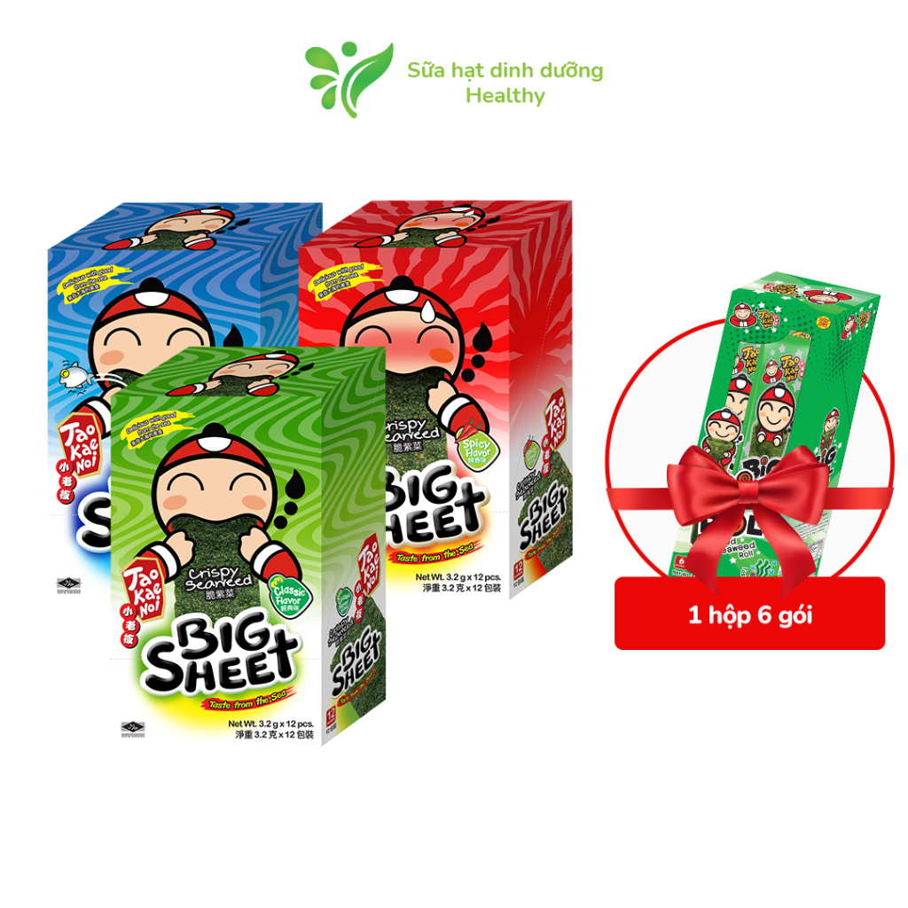 [MUA 3 HỘP TẶNG 1 HỘP BIG ROLL 6 GÓI] Snack Rong Biển Taokaenoi BIG SHEET Thái Lan Nhiều Vị (Hộp 3.2g x 12 Gói)