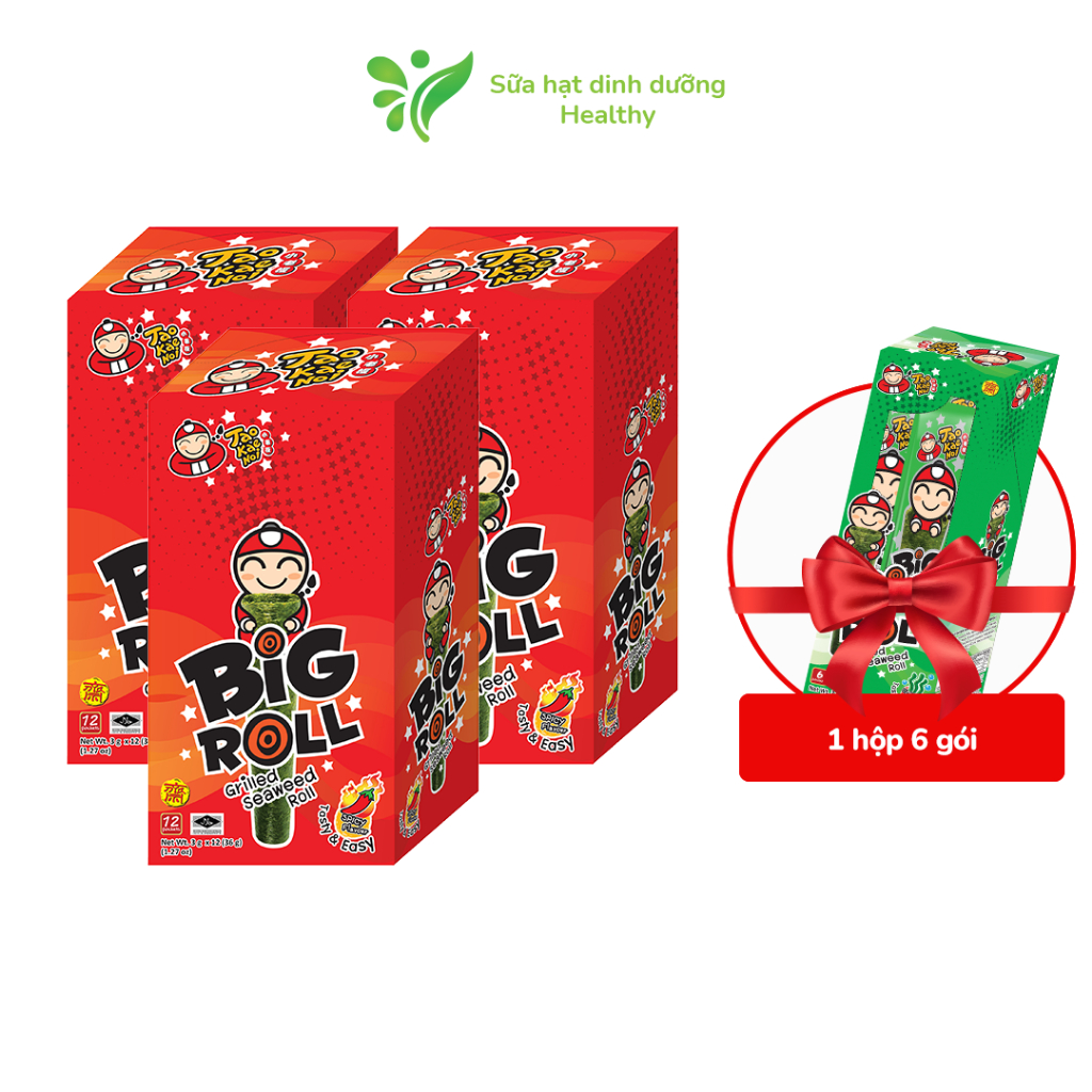 [MUA 3 HỘP TẶNG 1 HỘP 6 GÓI] Snack Rong Biển Taokaenoi BIG ROLL Thái Lan Giòn Tan Nhiều Vị (Hộp 3g x 12 Gói)