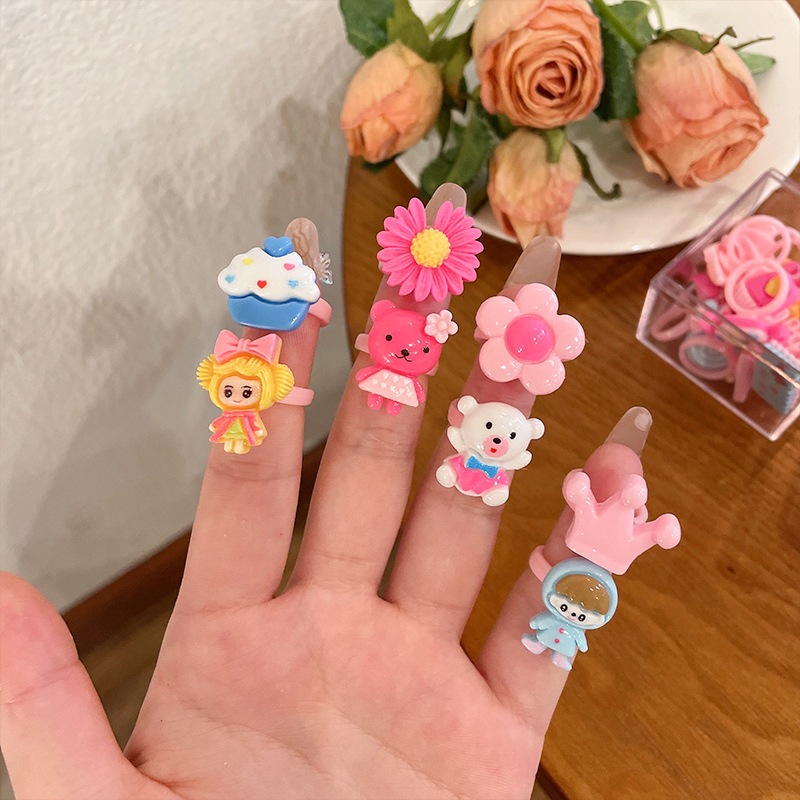 Set 16 Nhẫn nhựa hoạ tiết hoạt hình dễ thương cho trẻ em