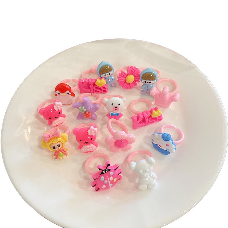 Set 16 Nhẫn nhựa hoạ tiết hoạt hình dễ thương cho trẻ em