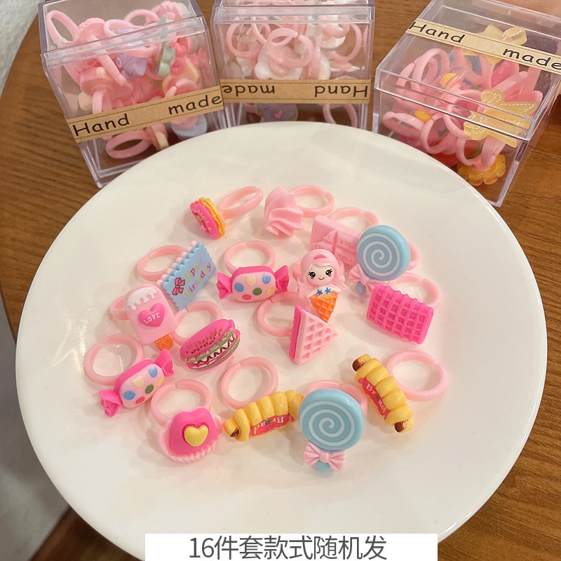 Set 16 Nhẫn nhựa hoạ tiết hoạt hình dễ thương cho trẻ em