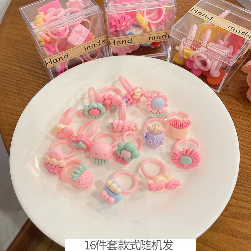 Set 16 Nhẫn nhựa hoạ tiết hoạt hình dễ thương cho trẻ em