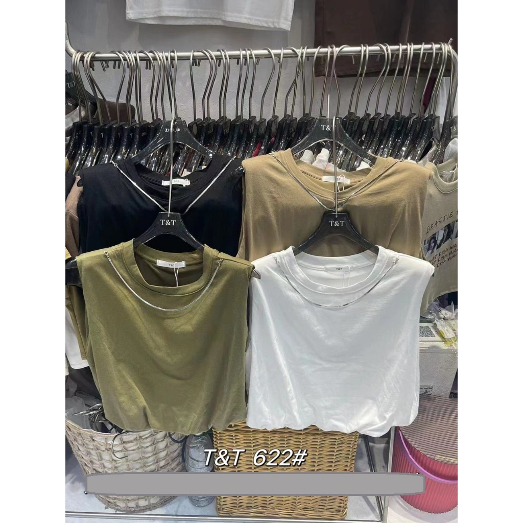 Áo thun croptop nữ sát nách cổ tròn kèm dây chuyền trơn bo gấu hàng Quảng Châu chất cotton dáng quả bí, áo phông hè 622
