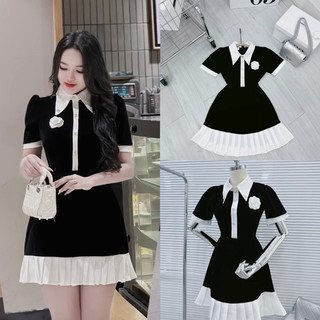 ĐẦM NHUNG ĐEN CỔ SƠ MI