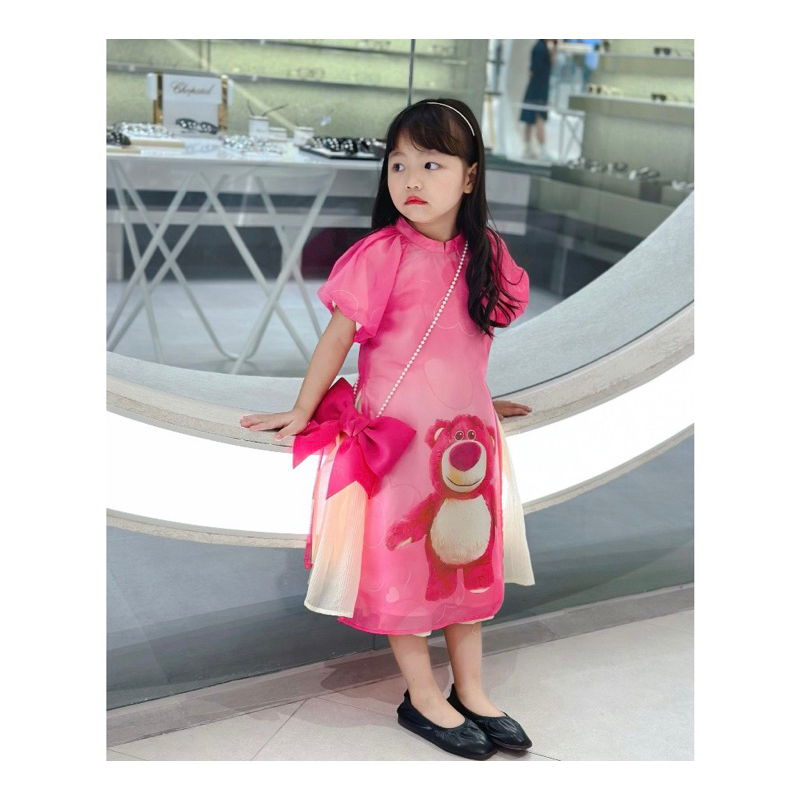 Váy áo Dài Gấu Dâu  cho bé