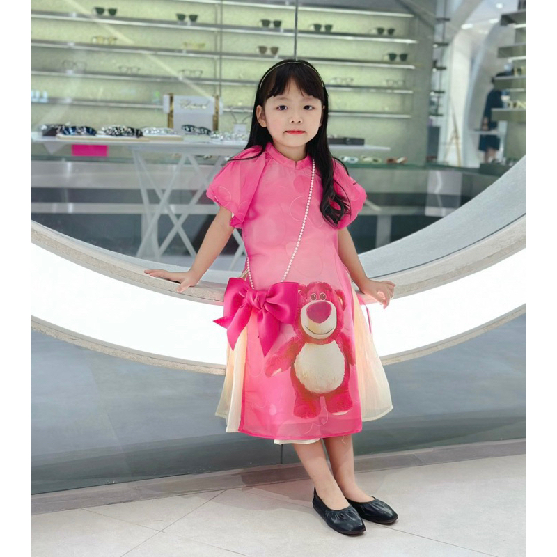 Váy áo Dài Gấu Dâu  cho bé
