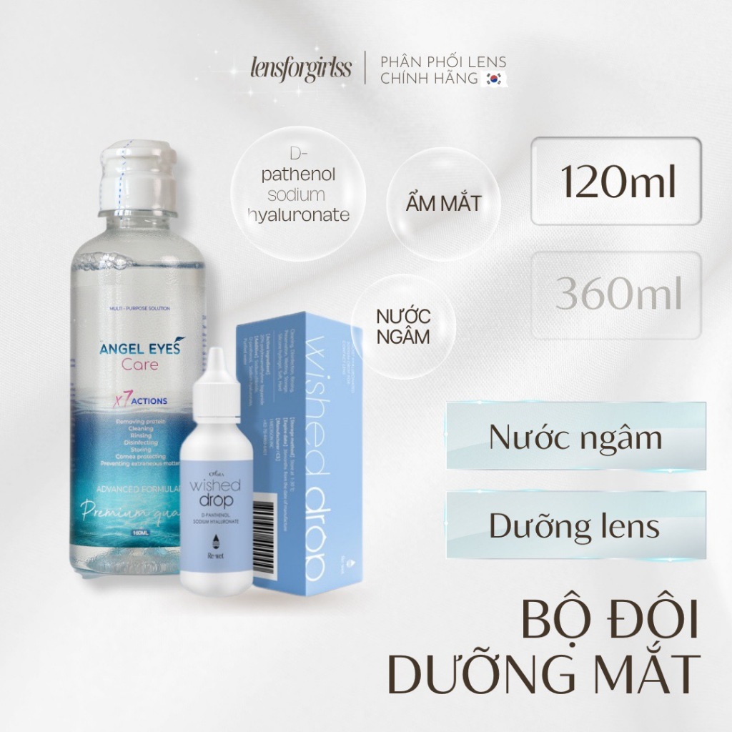 Các loại Bộ đôi cấp ẩm nước ngâm Angel eyes và nhỏ mắt, dưỡng lens - Made in Korea