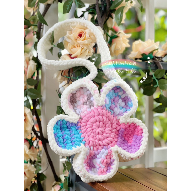 TÚI HOA LEN 5 cánh sắc màu, túi len handmade BLOOMBAG, ib shop để lựa thêm màu