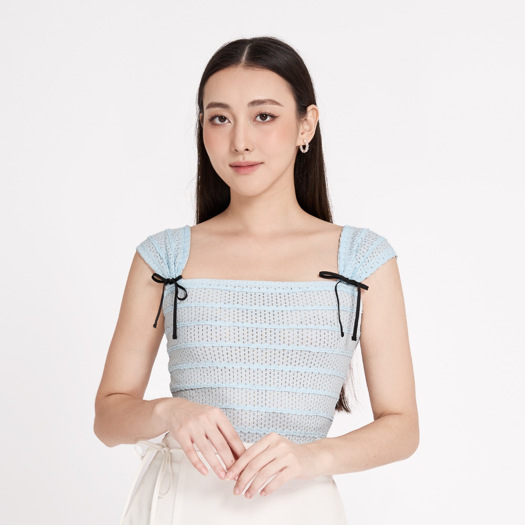 Áo ôm ren thun phối nơ ruy băng Maybi