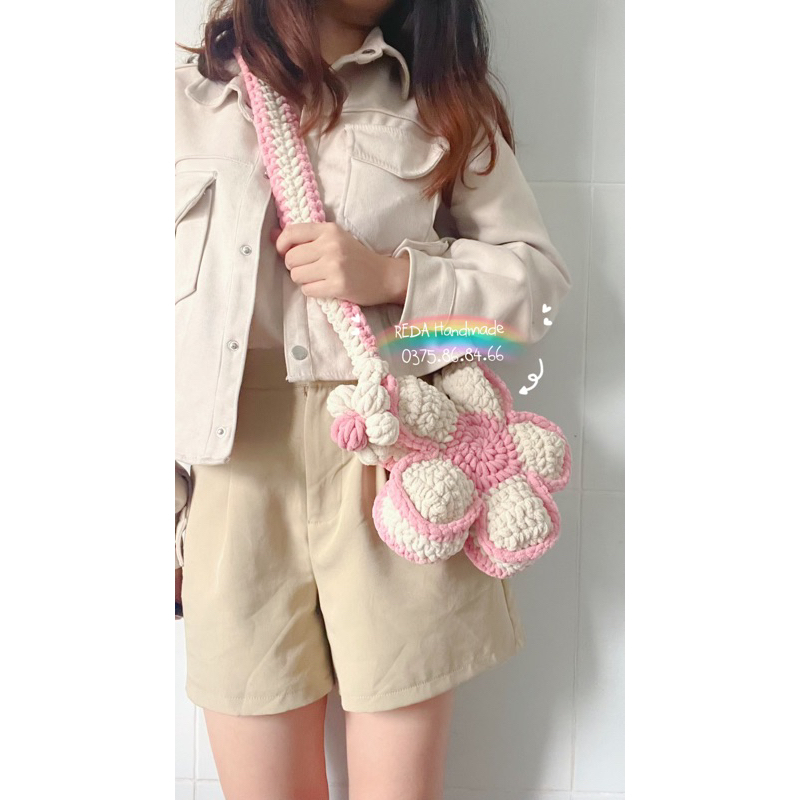 TÚI HOA LEN 5 cánh Handmade, túi hoa len BLOOMBAG