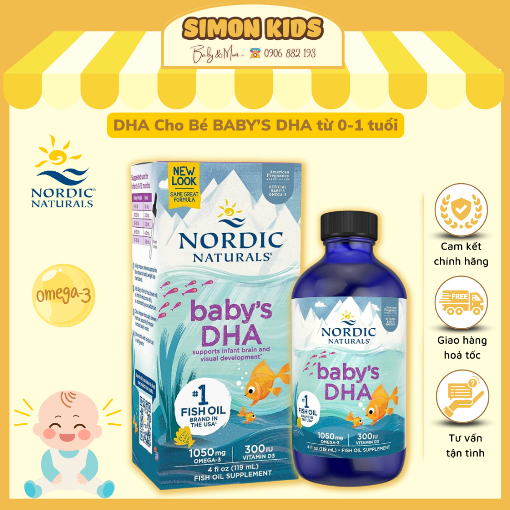 BABY'S DHA Drop Nordic Natural's Bổ sung Omega3 và Vitamin D3 Cho Bé từ 0-1 tuổi Chai 60ml - Mẫu Mới
