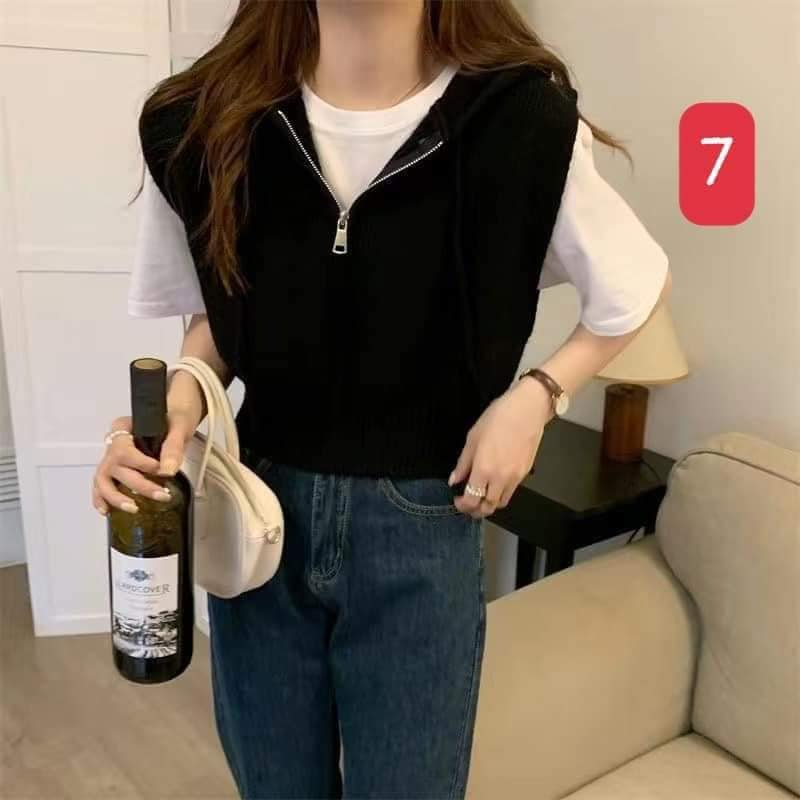 Áo Gile len có mũ 3 lỗ nhiều màu