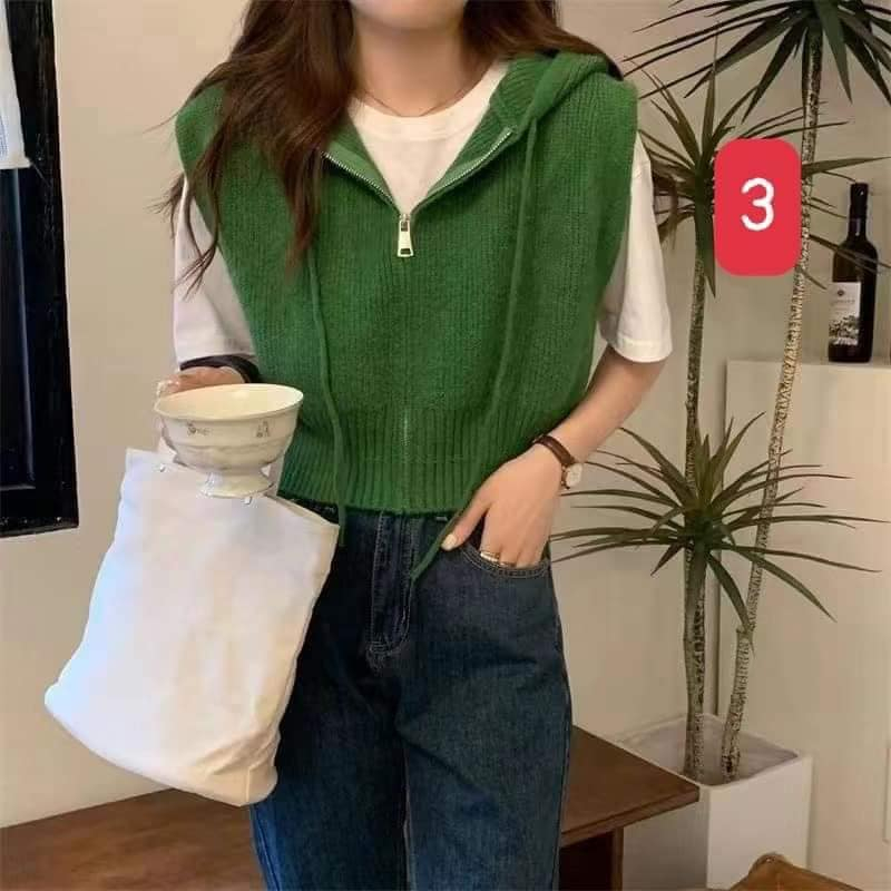 Áo Gile len có mũ 3 lỗ nhiều màu