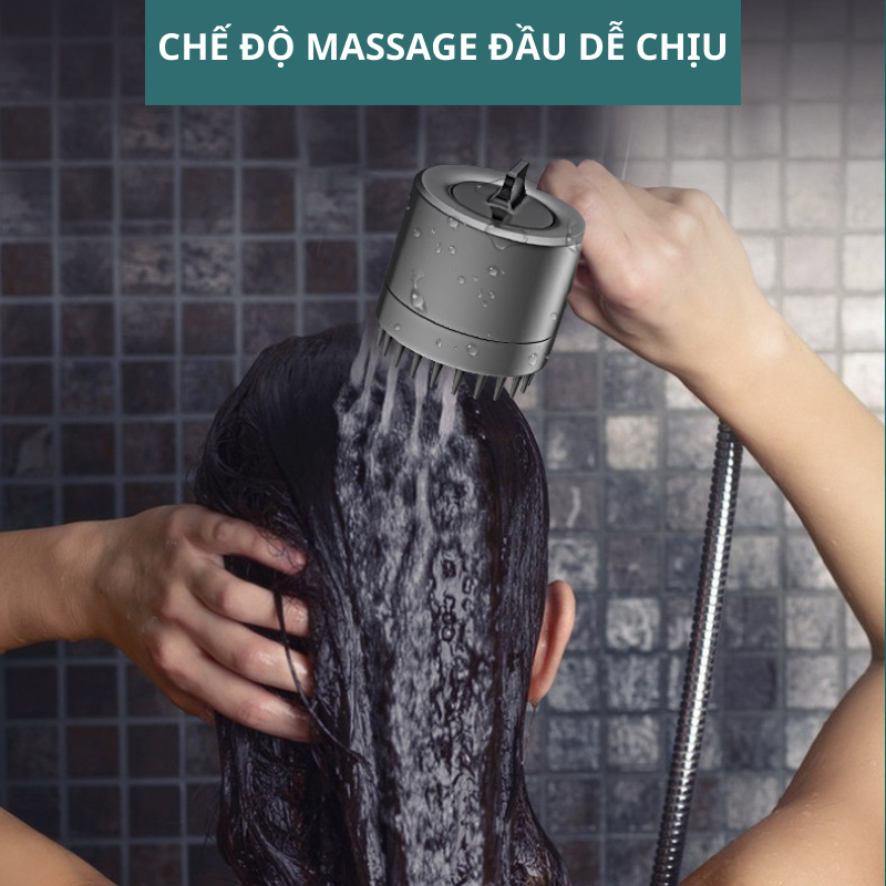 Vòi hoa sen tăng áp 3 chế độ, Đầu vòi hoa sen mát xa răng lược silicone lõi cotton lọc cho nhà tắm