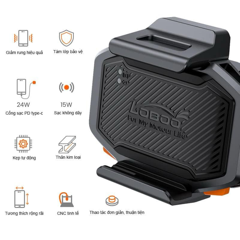 Giá đỡ điện thoại Loboo P16 chống rung - Sạc không dây - Chính Hãng BH 1 năm
