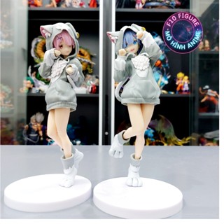 Mô Hình Nhân Vật Rem - Ram Áo gấu   - Mô hình nhân vật nữ dễ thương cao 22cm