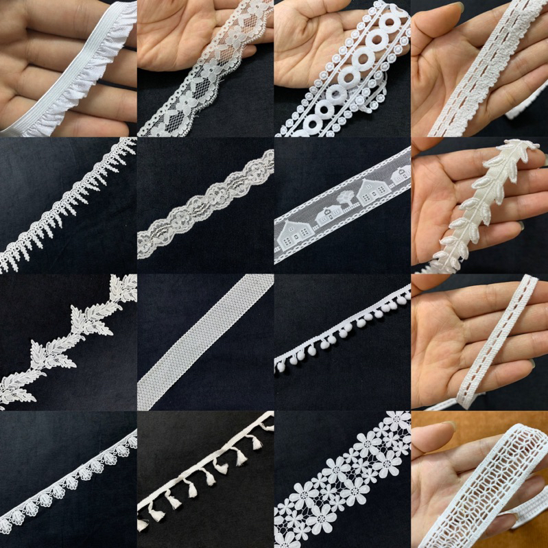 2m và 5m Ren viền trang trí quần áo,ren thun,thun ren,ren chỉ viền quần áo,đồ handmade....