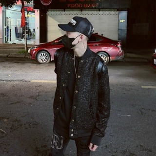 Áo Khoác Teddy Dạ Kim Tuyến Đen Phối Da Đen Áo Bomber Teddy Son Tung Hàng Mùa Đông Viền Vai Da