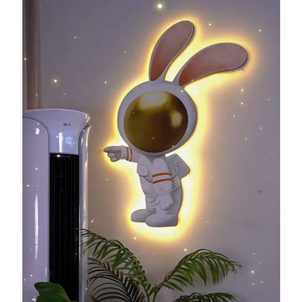 Tranh tráng gương hình thỏ trắng có đèn led có điều khiển từ xa /Trang trí phòng khách /Phòng ngủ//Làm quà tặng