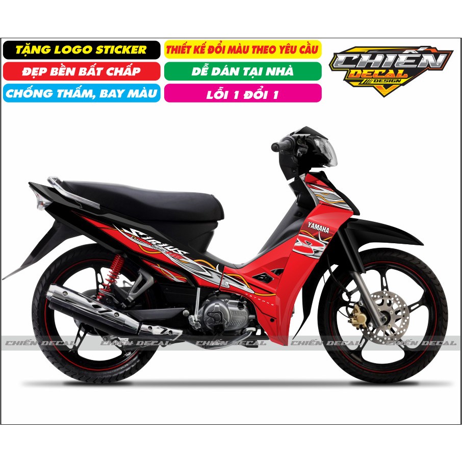 Tem rời xe sirius RC 110cc - 50cc mẫu tem lửa chế - màu đen đỏ (tem 3 lớp cao cấp)