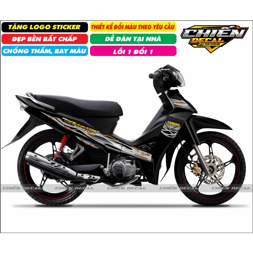 Tem rời xe sirius RC 110cc - 50cc mẫu tem lửa chế - đen bạc (tem 3 lớp cao cấp)