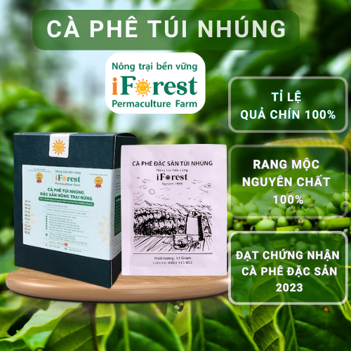 Cà phê Robusta nguyên chất 100% dạng túi nhúng (10 gói/hộp), Cafe Đặc sản Nông trại rừng iForest