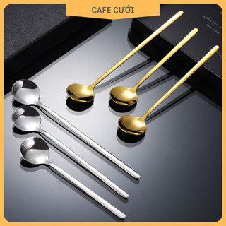 Thìa inox pha cà phê mạ vàng/bạc cao cấp Cafe Cưới phong cách Hàn Quốc bóng 2 mặt xinh dễ thương