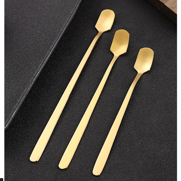 Muỗng inox thìa pha cà phê mạ vàng/bạc cao cấp đầu vuông Cafe Cưới phong cách sáng bóng 2 mặt xinh dễ thương