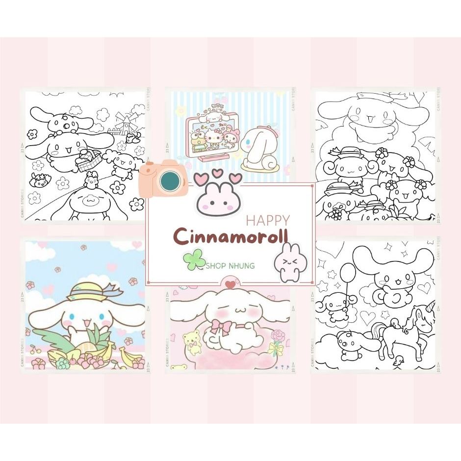 Bộ 21 line art tô màu ,tranh tô màu sáng tạo chủ đề "Kawwai Cinnamoroll" cute, chất giấy dày đẹp