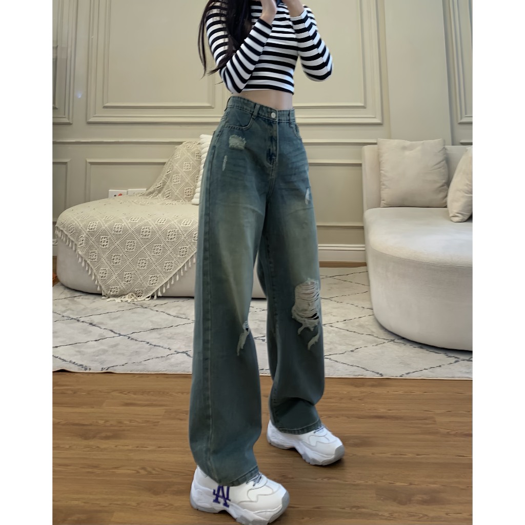 Quần jean rách dáng suông dài phong cách cá tính - Retrostyle - Quanjeanrach9301_P11K10