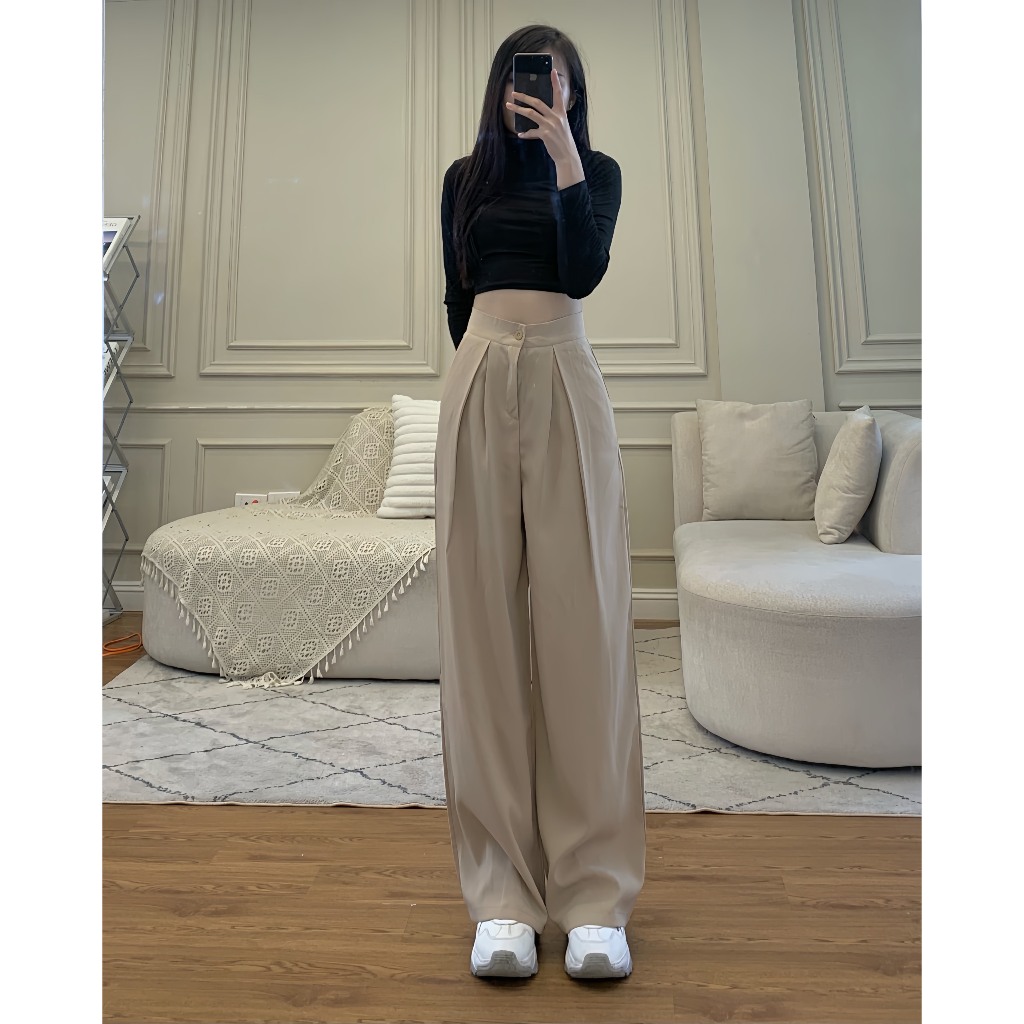 Quần ống rộng nữ xếp ly chất GOLD - Retrostyle - Quansuongly388_P2K8