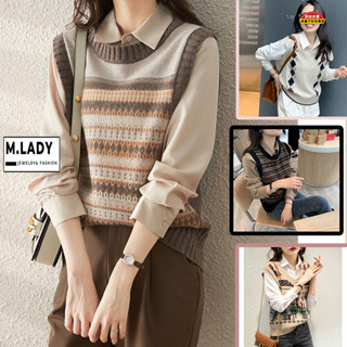 [Mẫu mới 2024] Áo len gile nữ cao cấp vintage cổ tròn màu kẻ nâu, áo ghi le len họa tiết thổ cẩm phong cách mới