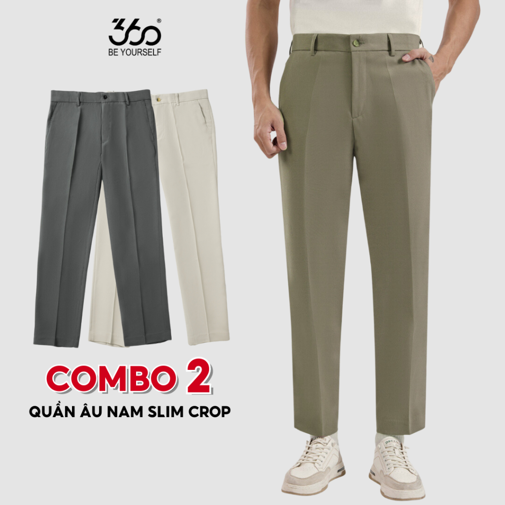 Quần tây nam 360 Boutique combo 2 quần âu cạp dày dặn cao cấp chất liệu thoáng mát