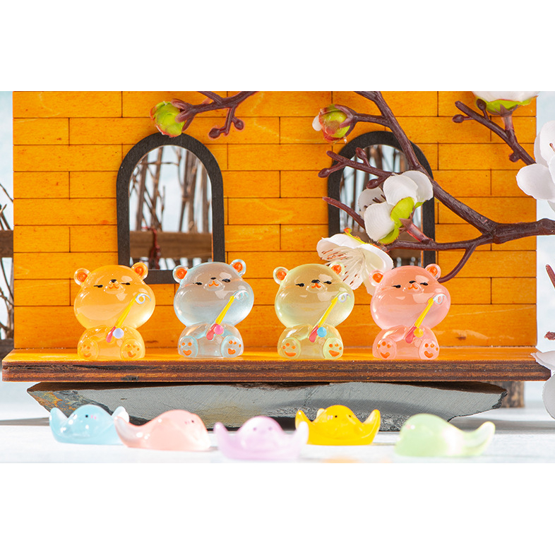 Mô hình gấu cầm cần câu dạ quang phát sáng trang trí nhà búp bê, DIY