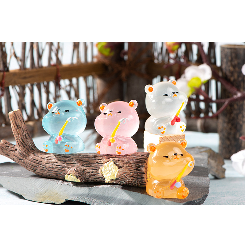 Mô hình gấu cầm cần câu dạ quang phát sáng trang trí nhà búp bê, DIY