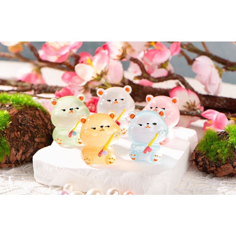 Mô hình gấu cầm cần câu dạ quang phát sáng trang trí nhà búp bê, DIY