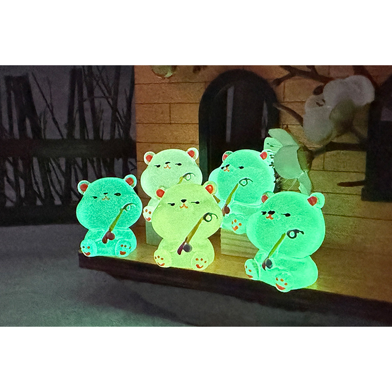 Mô hình gấu cầm cần câu dạ quang phát sáng trang trí nhà búp bê, DIY