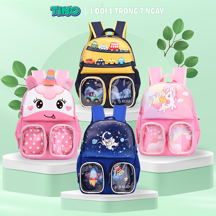 Balo cho bé trai bé gái đi học mẫu giáo mầm non TINOKIDS chống thấm nước,siêu nhẹ 390gram