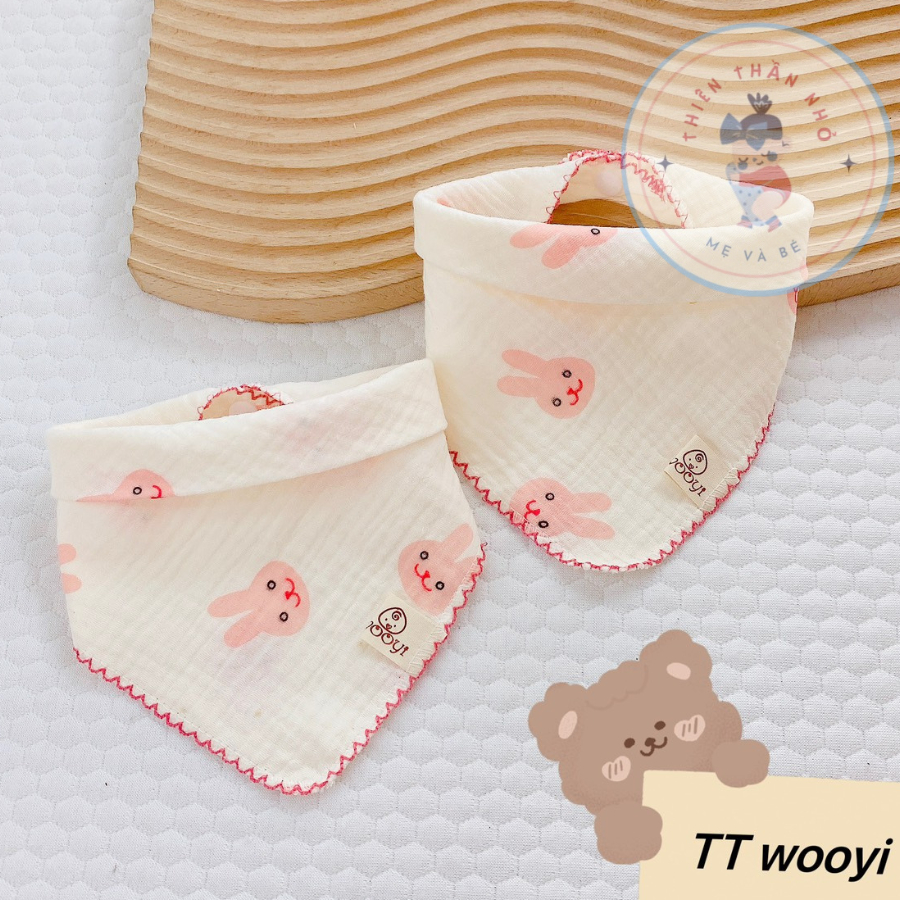 Khăn Yếm Tam Giác Xô Muslin Yếm Dãi Quàng Cổ Có Cúc Bấm Siêu Mềm, Mịn Cho Bé Sơ Sinh