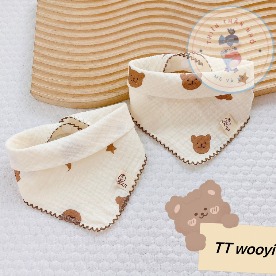 Khăn Yếm Tam Giác Xô Muslin Yếm Dãi Quàng Cổ Có Cúc Bấm Siêu Mềm, Mịn Cho Bé Sơ Sinh