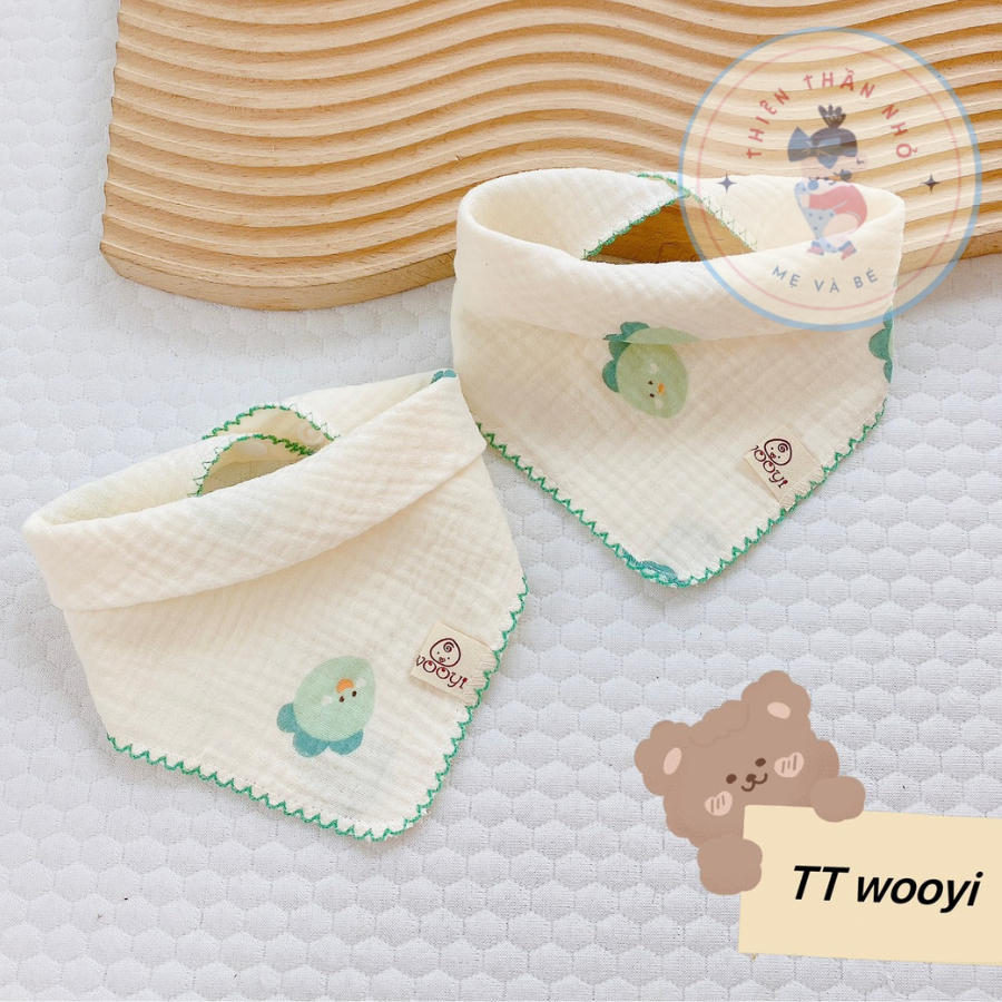 Khăn Yếm Tam Giác Xô Muslin Yếm Dãi Quàng Cổ Có Cúc Bấm Siêu Mềm, Mịn Cho Bé Sơ Sinh