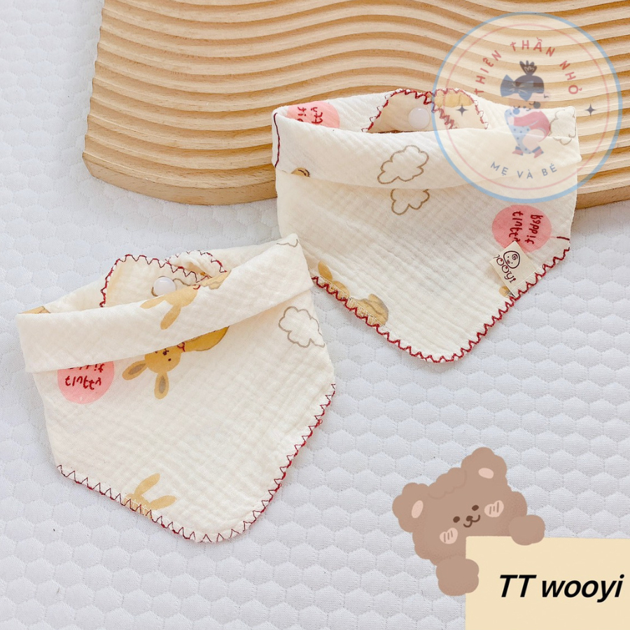 Khăn Yếm Tam Giác Xô Muslin Yếm Dãi Quàng Cổ Có Cúc Bấm Siêu Mềm, Mịn Cho Bé Sơ Sinh