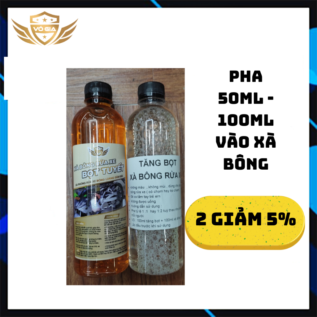 Xà bông bọt tuyết Võ Gia có chạm chai 500ml + Phụ gia tăng bọt Võ Gia chai 500ml dùng rửa xe máy oto6 xe điện
