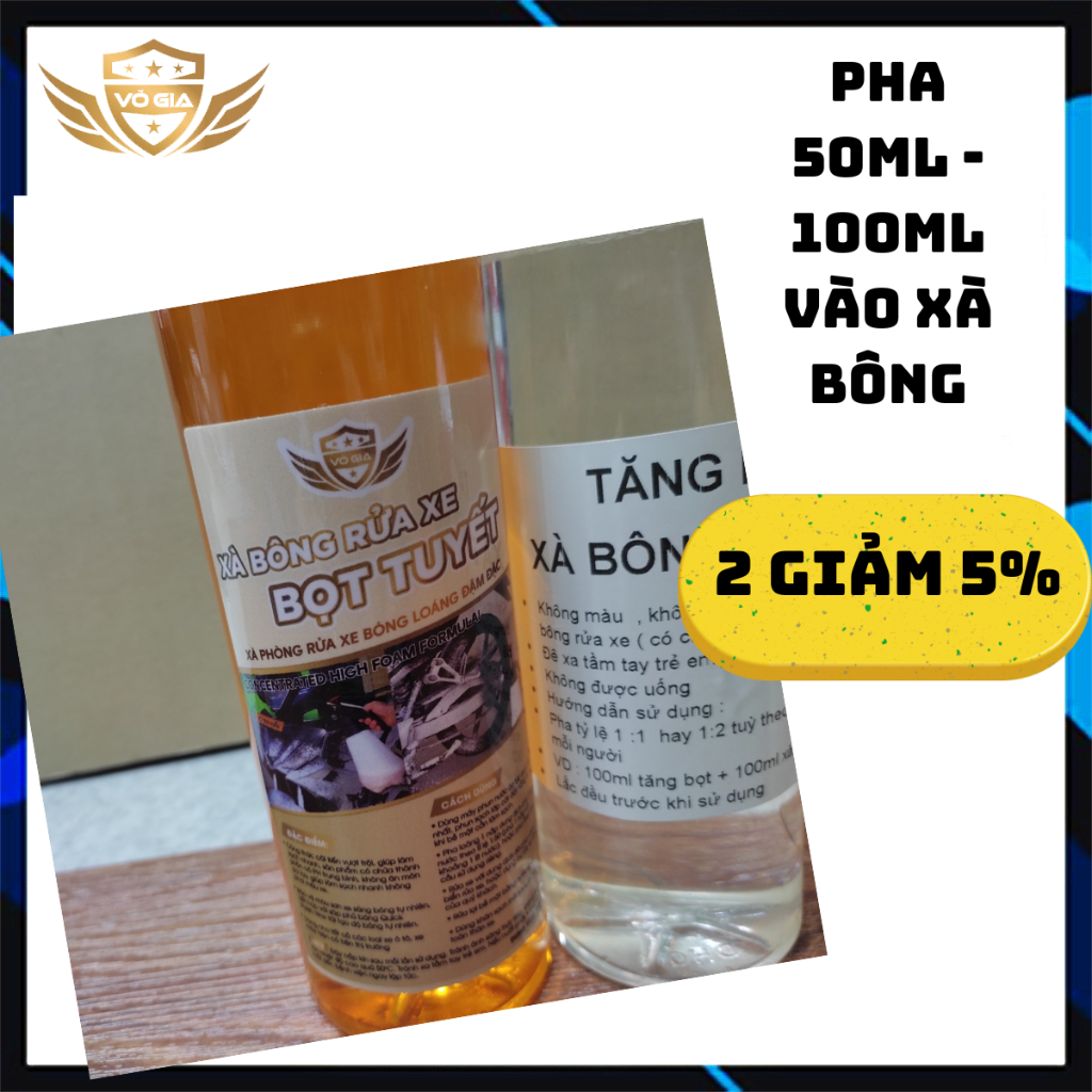 Xà bông bọt tuyết Võ Gia có chạm chai 500ml + Phụ gia tăng bọt Võ Gia chai 500ml dùng rửa xe máy oto6 xe điện