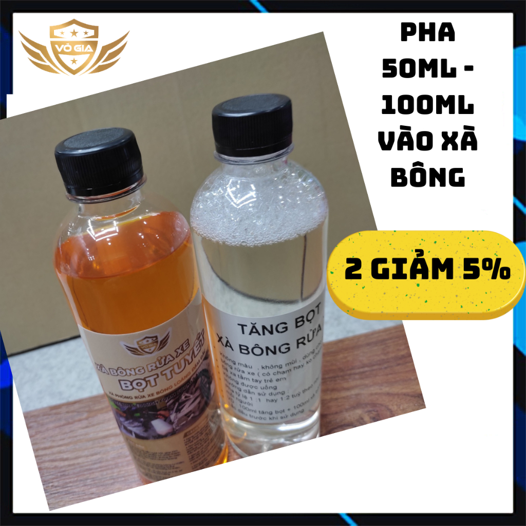 Xà bông bọt tuyết Võ Gia có chạm chai 500ml + Phụ gia tăng bọt Võ Gia chai 500ml dùng rửa xe máy oto6 xe điện